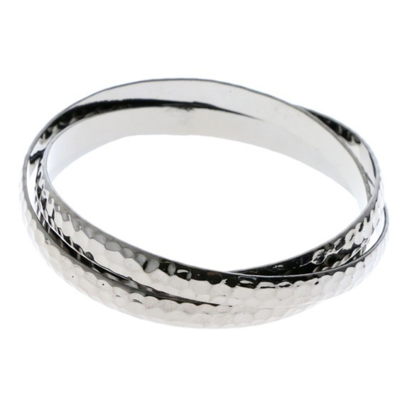 Express hammered entwined dark silver bangle trio - Picture 2 of 7